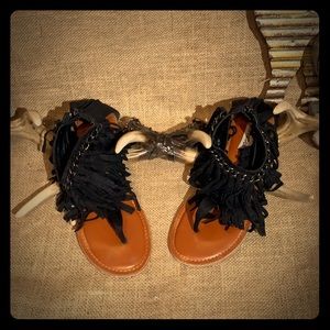 Not rated black fringe sandals. Sz 7.5.